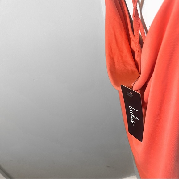 LULU’S NWT spaghetti strap cross straps v neck tank top orange pink size medium - Picture 4 of 5